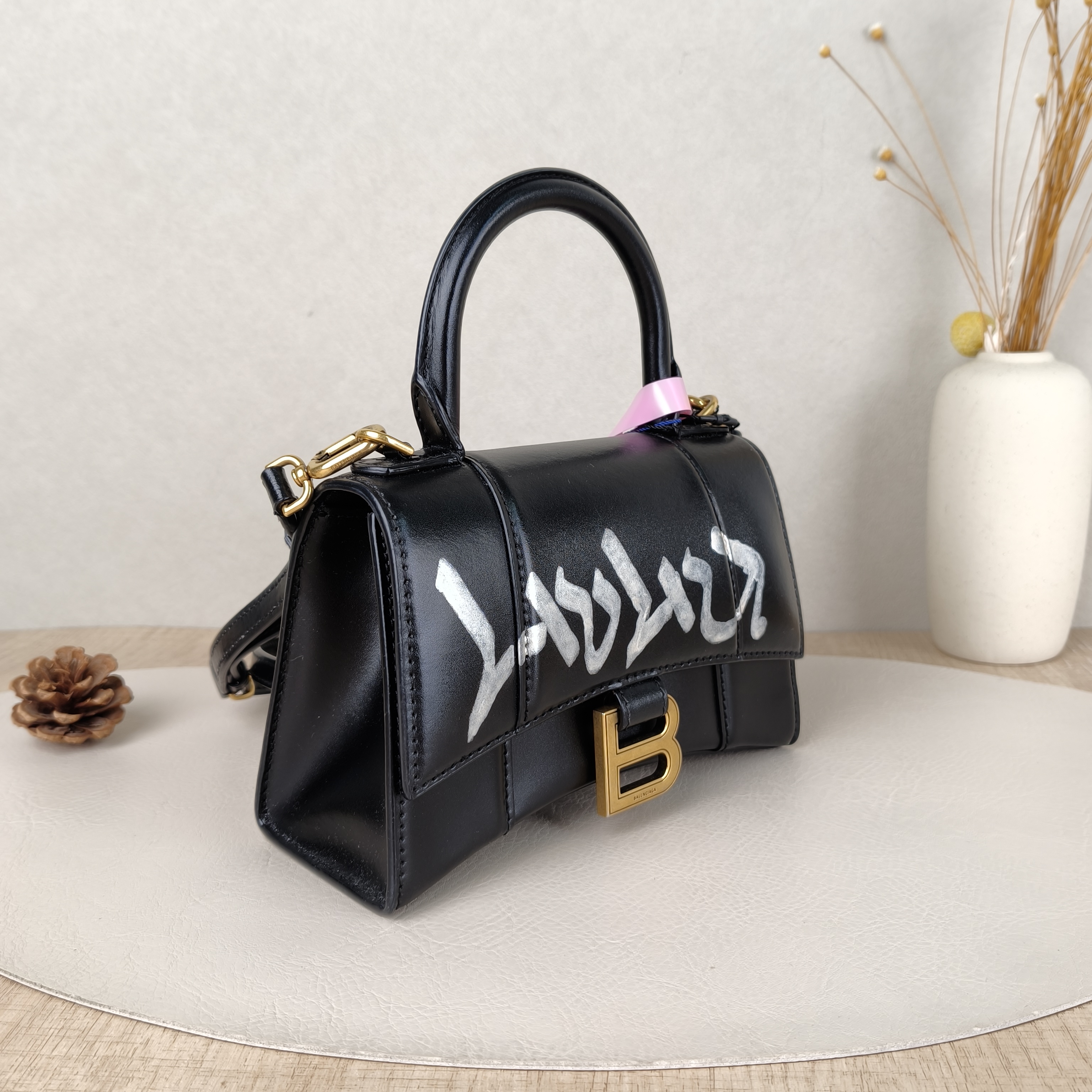 BALENCIAGA Crossbody Bag Hourglass Hourglass Bag Black Calfskin Silver Mini 19 × 5 × 12 cm — cover view 5 of 5