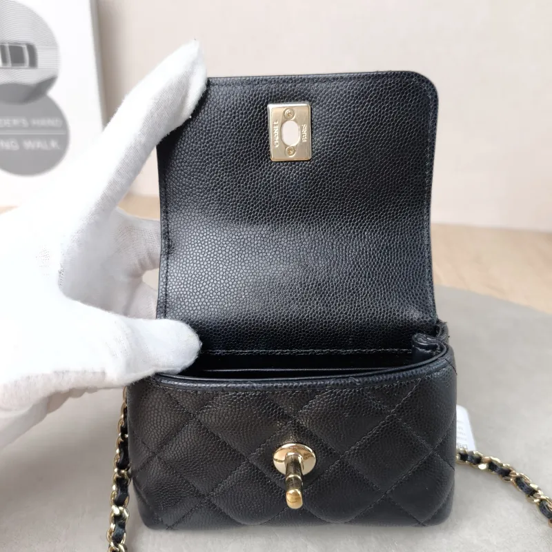 Chanel Top Handle Bag Coco Handle​ Black Grained Calfskin Mini 12 × 4 × 9 cm — detail view 4 of 11