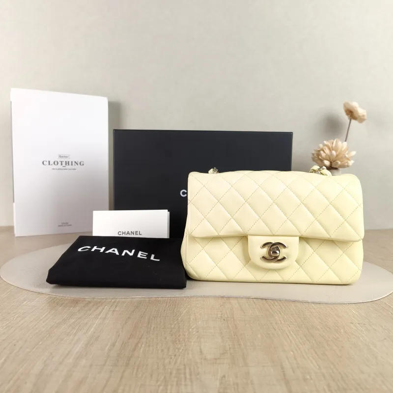 Chanel Crossbody Bag Classic Flap Large Mini CF Mini Yellow Lambskin mini 20 × 6 × 12 cm — cover view 4 of 6