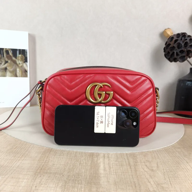 GUCCI Crossbody Bag GG Marmont Marmont Camera Bag Red Calfskin Small 24 × 7 × 13 cm — cover view 5 of 5