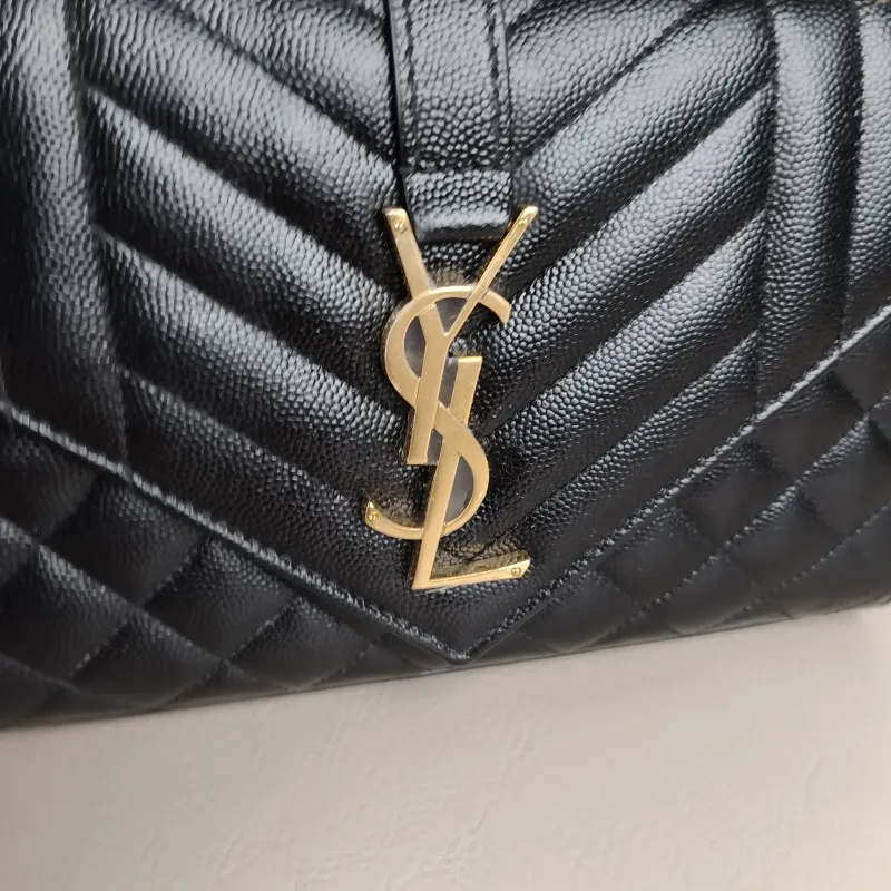 SAINT LAURENT Crossbody Bag ENVELOPE Black Grained Calfskin Small 21 × 6 × 13 cm — detail view 8 of 12