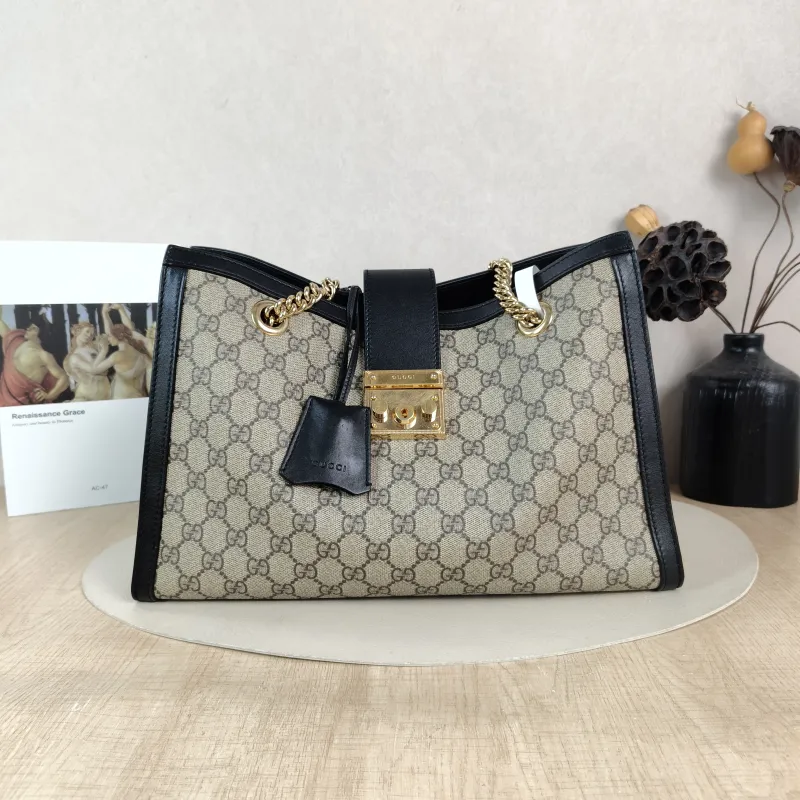 GUCCI Shoulder Bag Padlock Tote Black Monogram PVC 35 × 14 × 23.5 cm