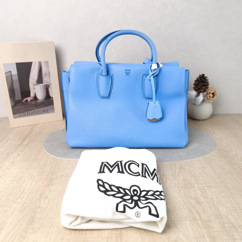 MCM Shoulder Bag Tote Bag Blue Calfskin One Size 31 × 15 × 22 cm — cover view 6 of 6