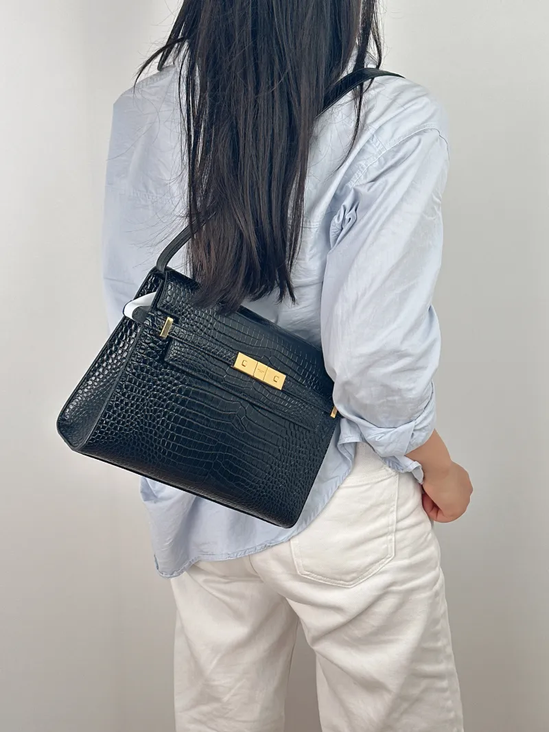 SAINT LAURENT Shoulder Bag MANHATTAN Black with Gold-Tone Hardware Calfskin Medium29 × 7.5 × 20 cm — on-model view 2 of 2