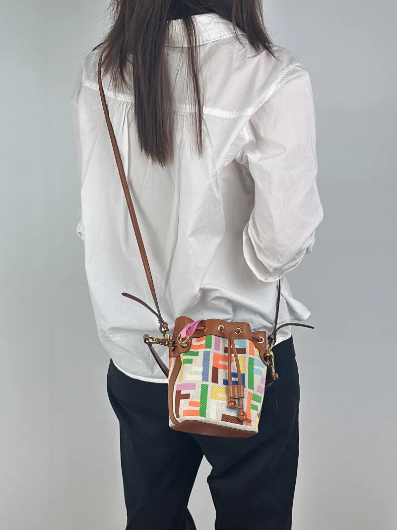 FENDI Crossbody Bag Mon Tresor Bucket Bag Brown Canvasmini12 × 10 × 18 cm — on-model view 1 of 2