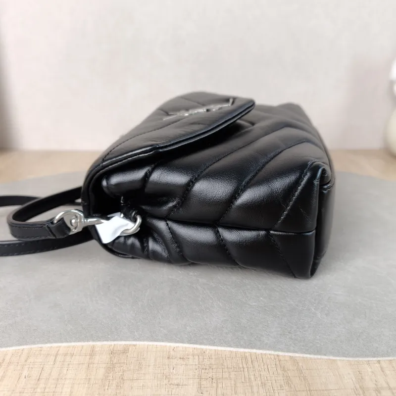SAINT LAURENT Crossbody Bag LOULOU Black Calfskin Mini 20 × 7.5 × 14 cm — detail view 9 of 12