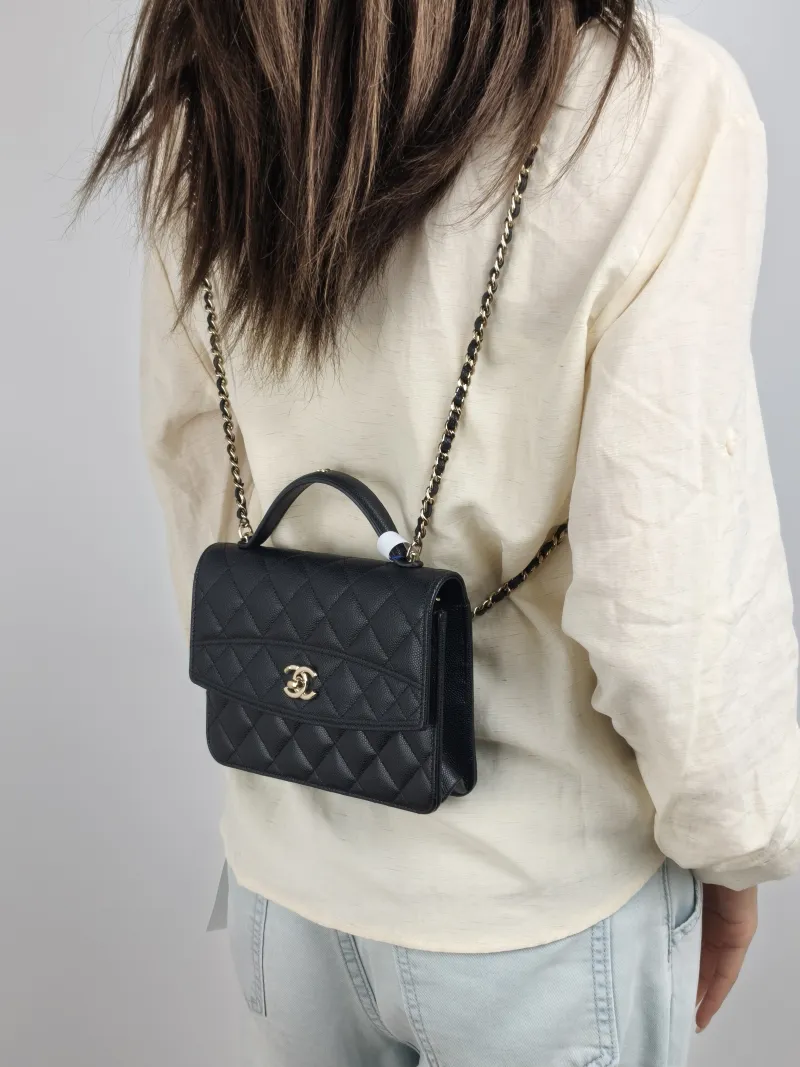 Chanel Backpack Backpack Black Grained Calfskin One Size 18.2 × 4 × 14 cm — on-model view 1 of 2