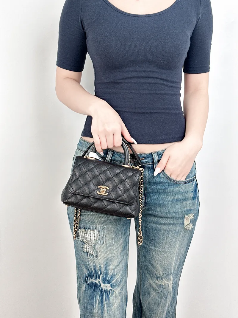 Chanel Crossbody Bag Edition coco handle Black Grained Calfskinmini19 × 9 × 13 cm — on-model view 3 of 3