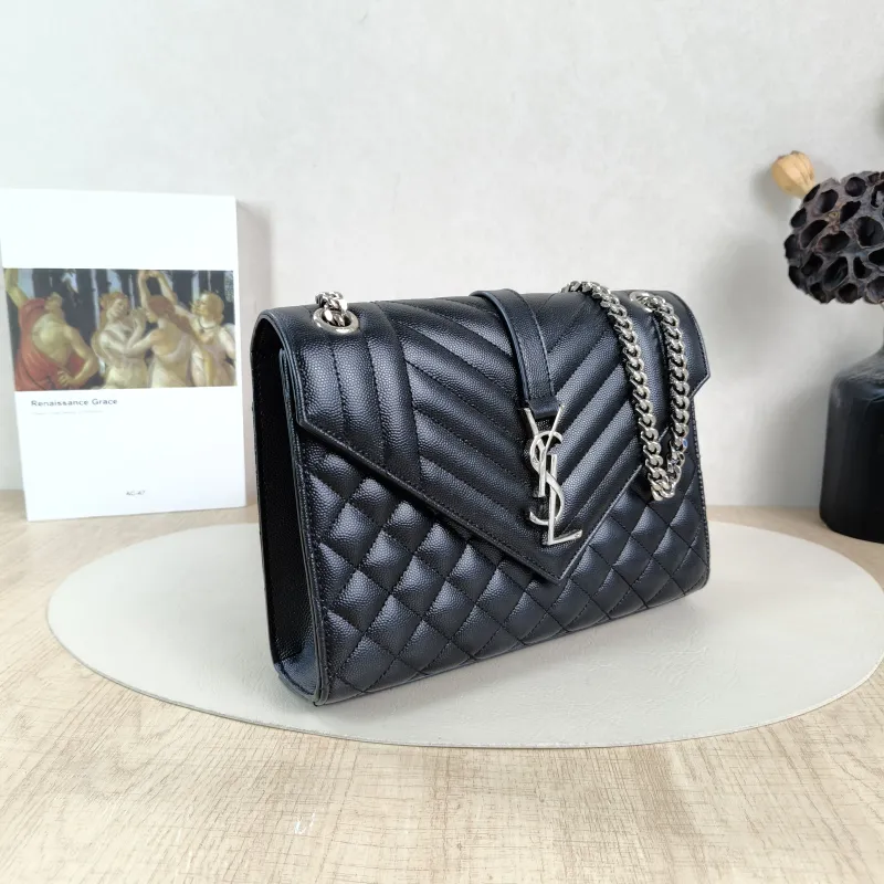 SAINT LAURENT Crossbody Bag ENVELOPE Black Calfskin Medium 24 × 6 × 17.5 cm — cover view 5 of 5