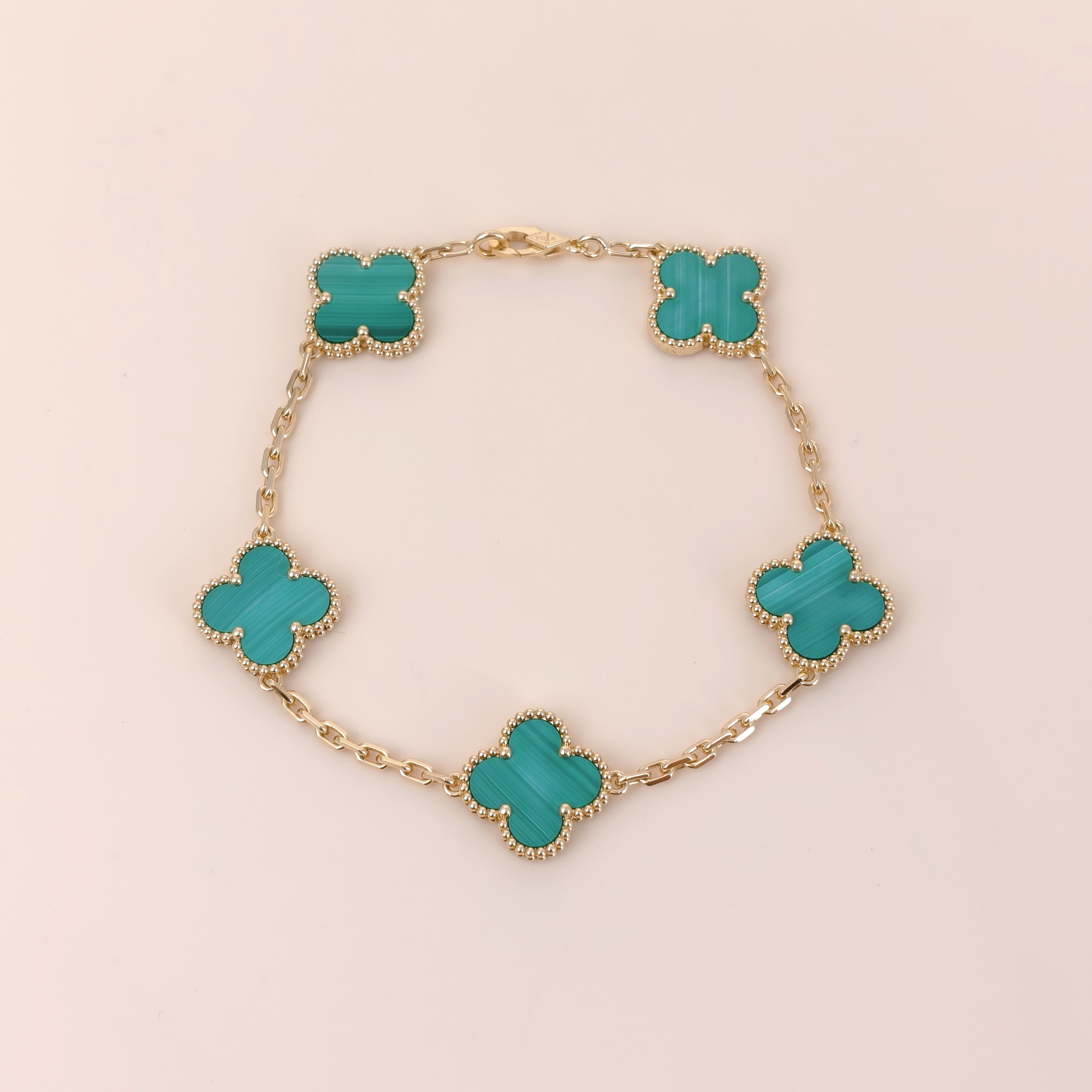 Van Cleef & Arpels Bracelet Alhambra Alhambra Collection Five-Motif Bracelet Malachite18KY ellow Gold Vintage Small1.5 × 1.5 × 19 cm