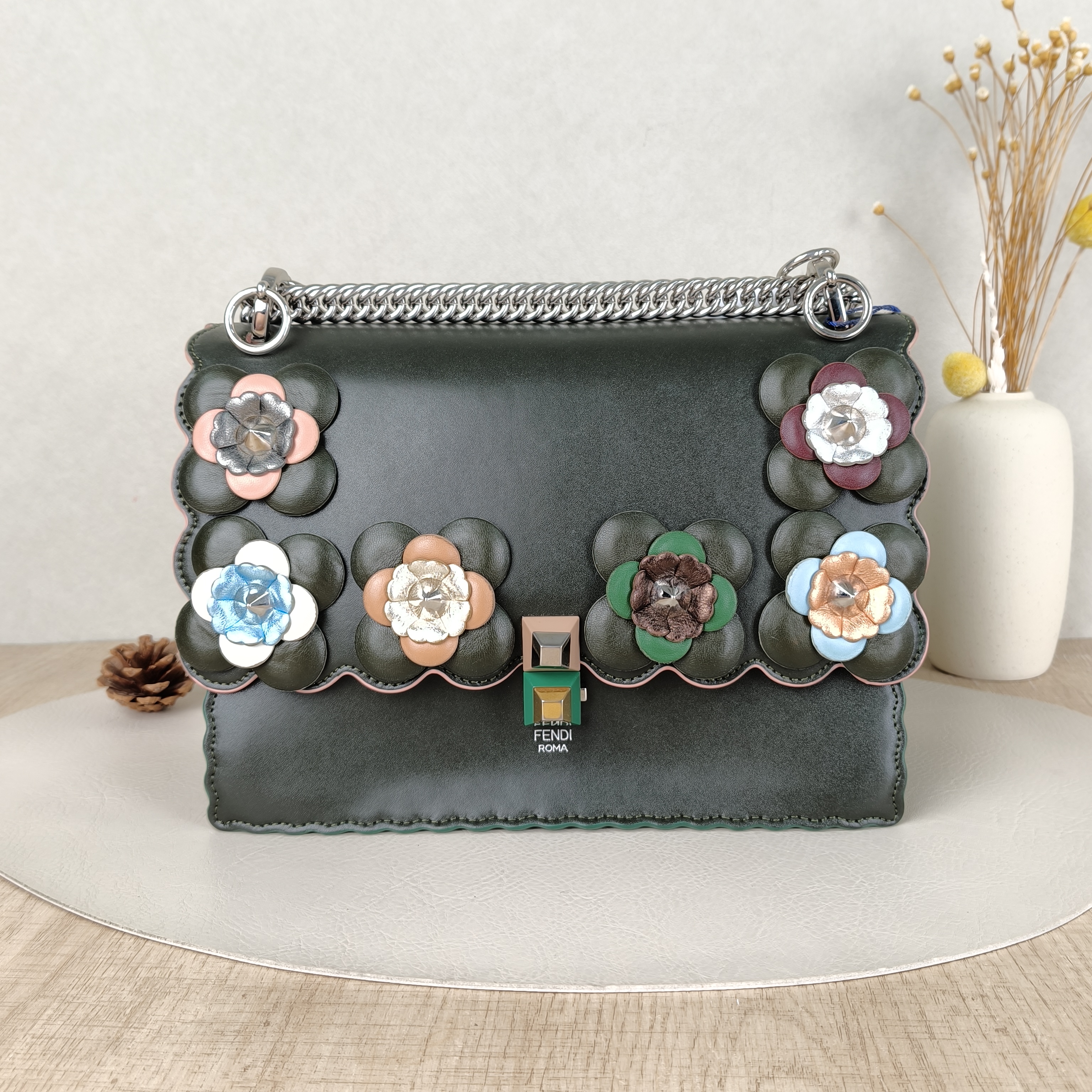 FENDI Crossbody Bag Crossbody Bag Green Calfskin One Size25 × 11 × 19 cm