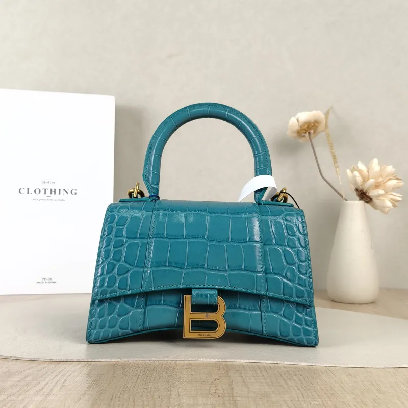 BALENCIAGA Crossbody Bag Hourglass Hourglass Bag Green Embossed Calfskin XS 19 × 8 × 13 cm