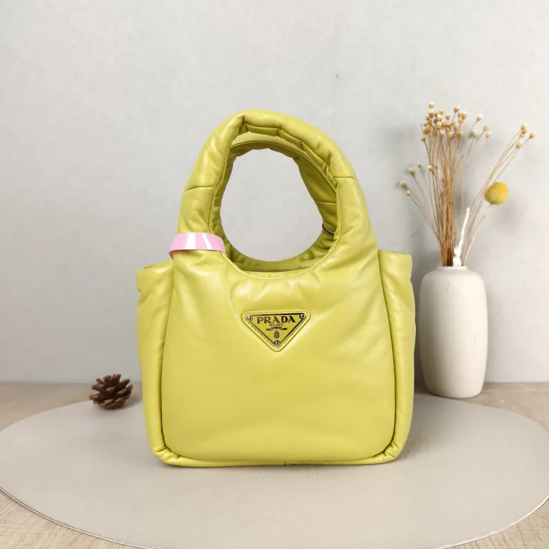 PRADA Top Handle Bag Soft Yellow Lambskin Small 18 × 10 × 15.5 cm