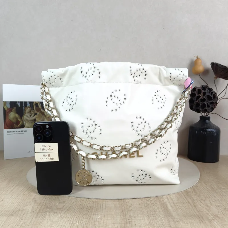 Chanel Shoulder Bag 22Bag White Gold Calfskin Small 35 × 7 × 37 cm — cover view 4 of 5