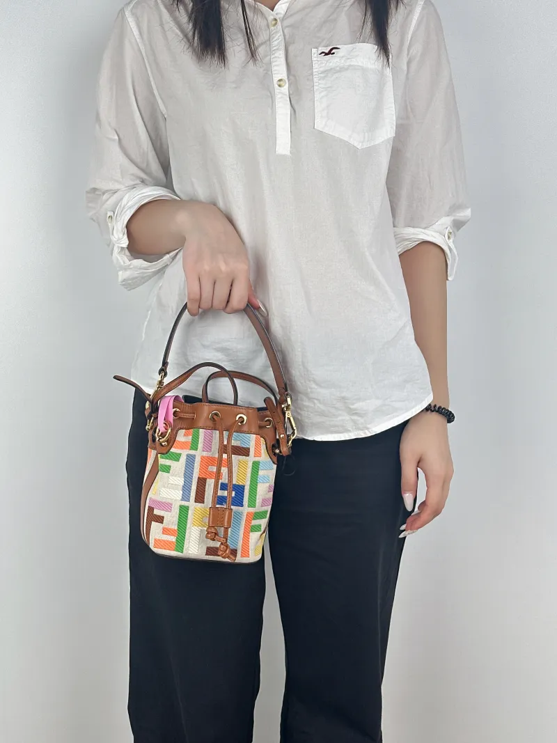 FENDI Crossbody Bag Mon Tresor Bucket Bag Brown Canvasmini12 × 10 × 18 cm — on-model view 2 of 2