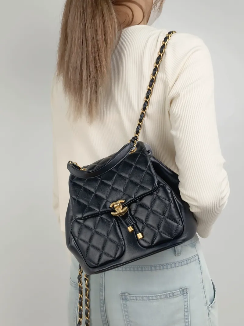 Chanel Crossbody Bag23k Backpack Black Lambskin 23 × 12 × 20 cm — on-model view 2 of 3