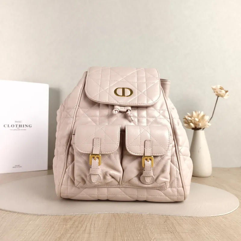 DIOR Backpack Caro Shoulder Bag Pink SL ambskin Medium 23 × 12.5 × 26.5 cm