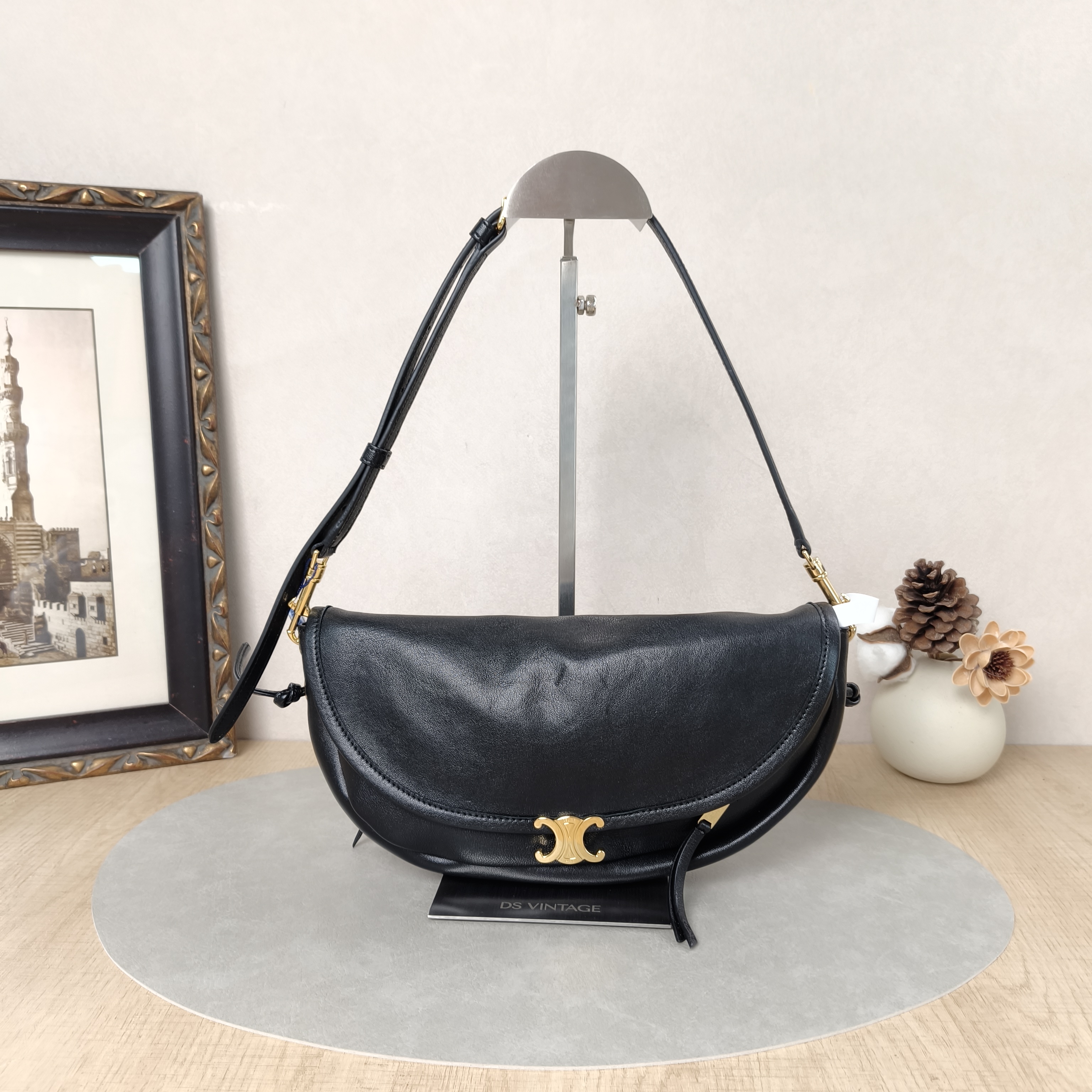 CELINE Shoulder Bag Black Lambskin 30 × 4.5 × 15.5 cm