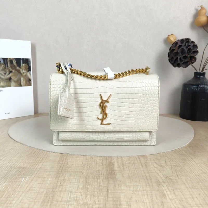 SAINT LAURENT Crossbody Bag SUNSET White Calfskin Medium 22 × 6.5 × 16 cm