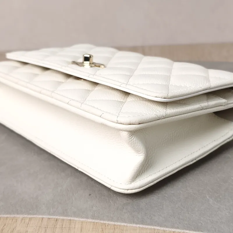 Chanel Crossbody Bag Classic Flap WOC CF WOCWOC Bag White Grained Calfskin 19.2 × 3.5 × 12.3 cm — detail view 9 of 11