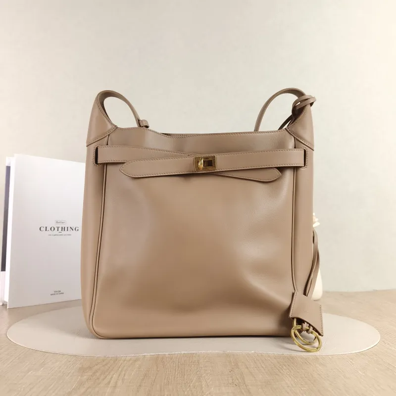 BALENCIAGA Crossbody Bag bel air hobo Shoulder Crossbody Bag Taupe Calfskin One Size 27 × 9 × 27 cm