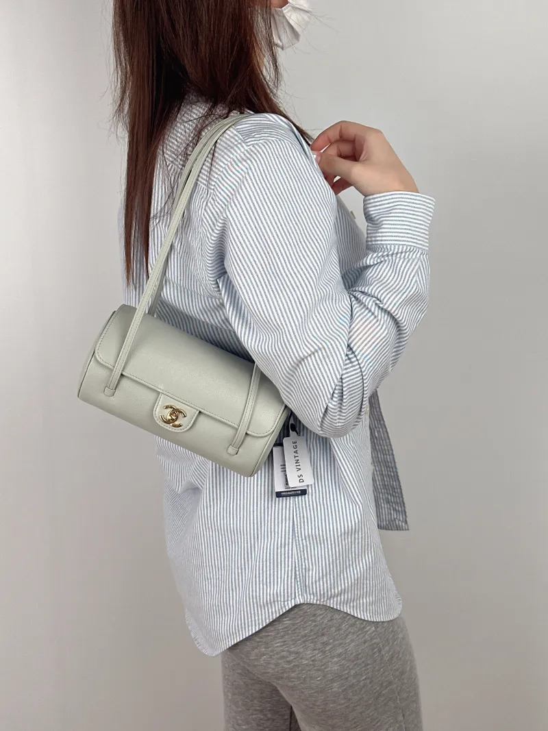 Chanel Shoulder Bag preppy coco Bowling Bag Green Calfskin Small 20.5 × 10 × 10 cm — on-model view 1 of 2