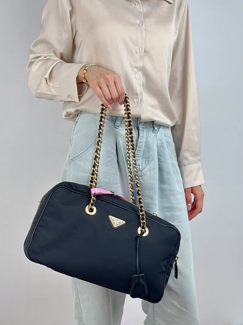 PRADA Shoulder Bag Shoulder Bag Black Nylon One Size 35 × 9 × 20 cm — on-model view 1 of 2
