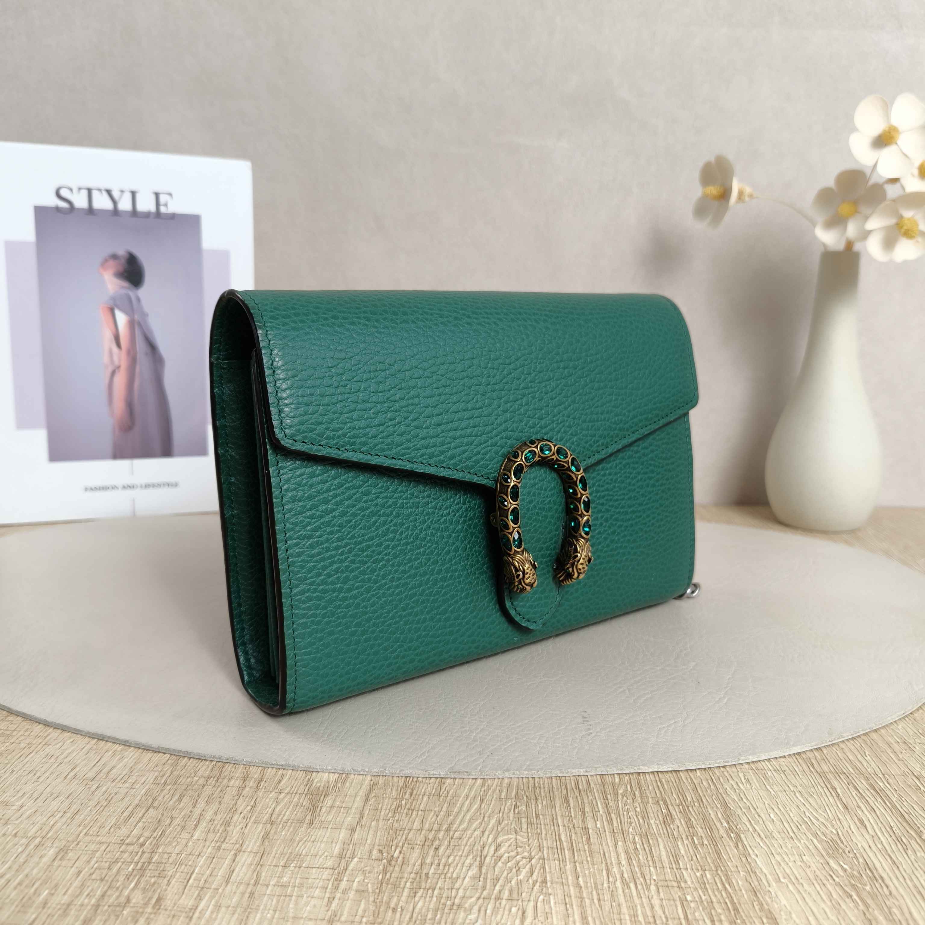 GUCCI Dionysus Wallet woc mini Green Calfskin · Dust Bag Shoulder Strap · 20 × 6 × 13 cm — cover view 6 of 11