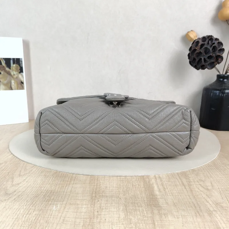 GUCCI Shoulder Bag GG Marmont Marmont Shoulder Bag Grey Calfskin Medium 31 × 8 × 17 cm — cover view 2 of 6