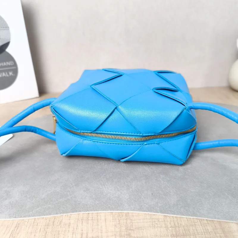 Bottega Veneta Crossbody Bag Cassette Woven Camera Bag Blue Lambskin Mini 14.5 × 7 × 14.5 cm — detail view 11 of 12