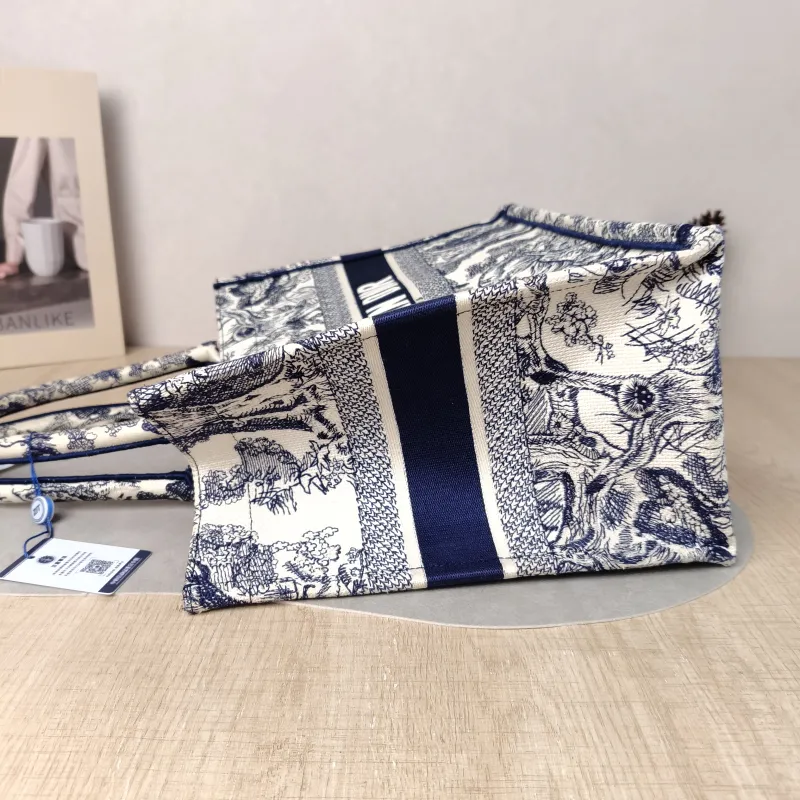 DIOR Top Handle Bag Book Tote Collection · White Blue Canvas Medium 36 × 16.5 × 27.5 cm — detail view 5 of 13