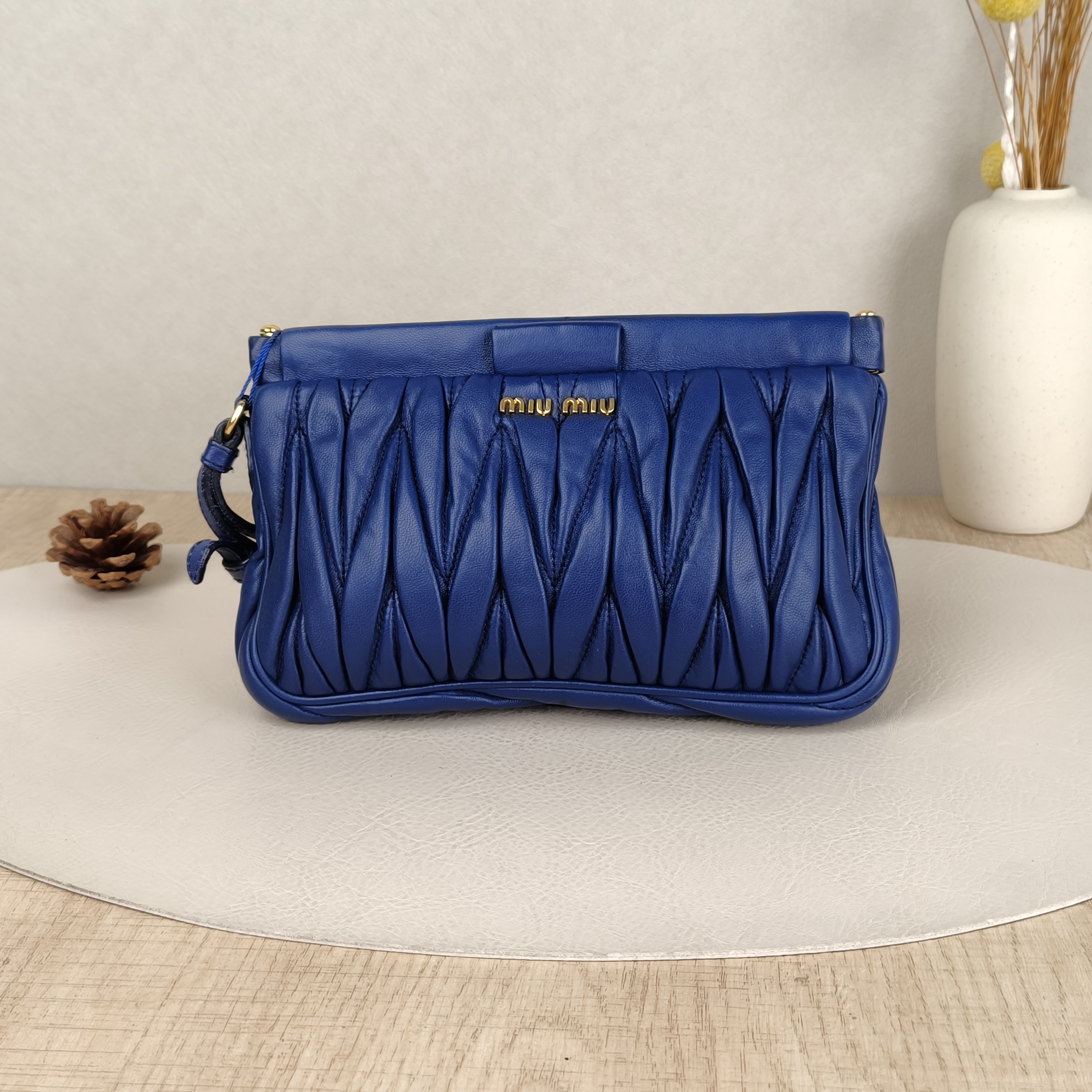 Miumiu Wallet Clutch Wallet Blue Lambskin 21 × 2.5 × 13.5 cm
