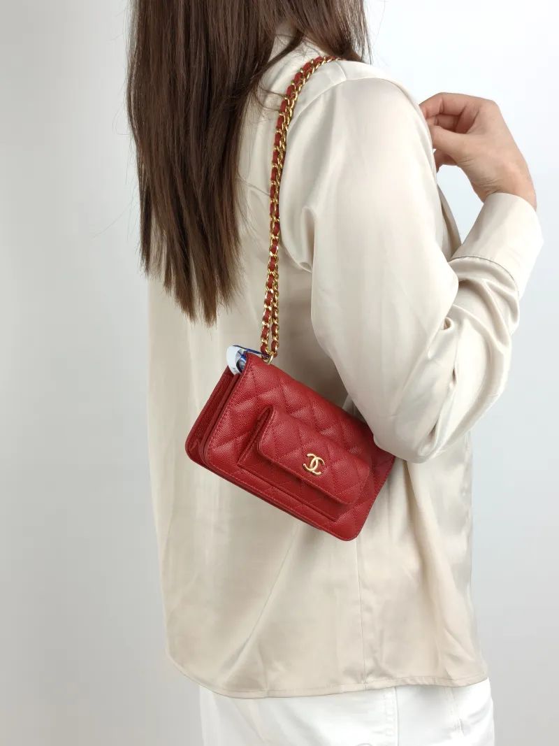 Chanel Crossbody Bag CF woc Crossbody Bag Red Grained Calfskin One Size 17 × 3 × 10 cm — on-model view 2 of 2