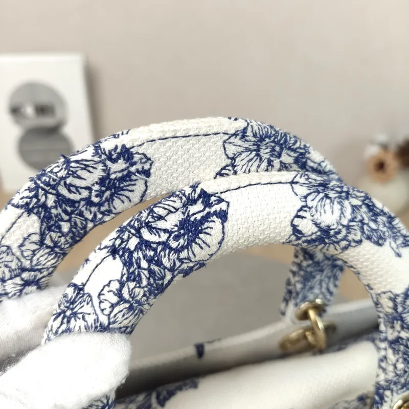 DIOR Top Handle Bag Lady Lady Dior Bag Blue Canvas Medium 24 × 12 × 21 cm — detail view 5 of 13