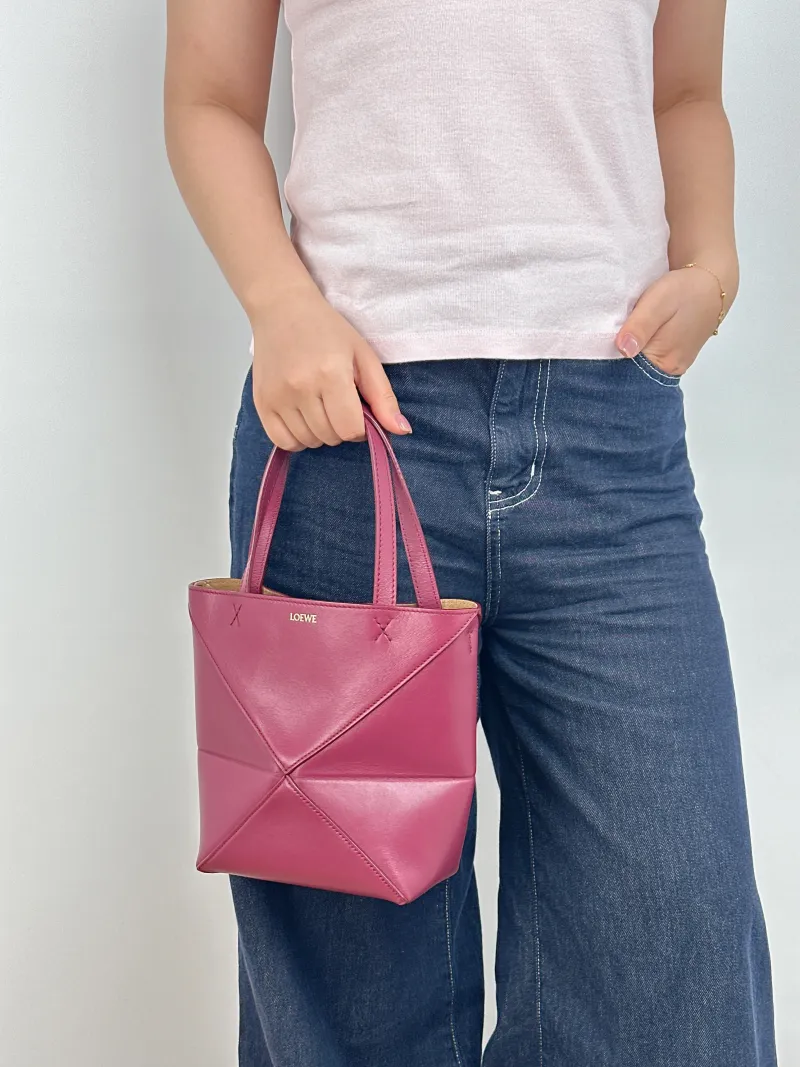 LOEWE Crossbody Bag Puzzle Fold Shopping Tote Red Calfskin Mini 16.5 × 9.5 × 20 cm — on-model view 2 of 2