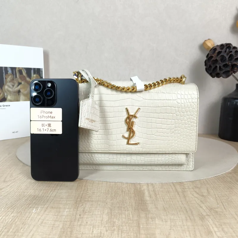 SAINT LAURENT Crossbody Bag SUNSET White Calfskin Medium 22 × 6.5 × 16 cm — cover view 4 of 5