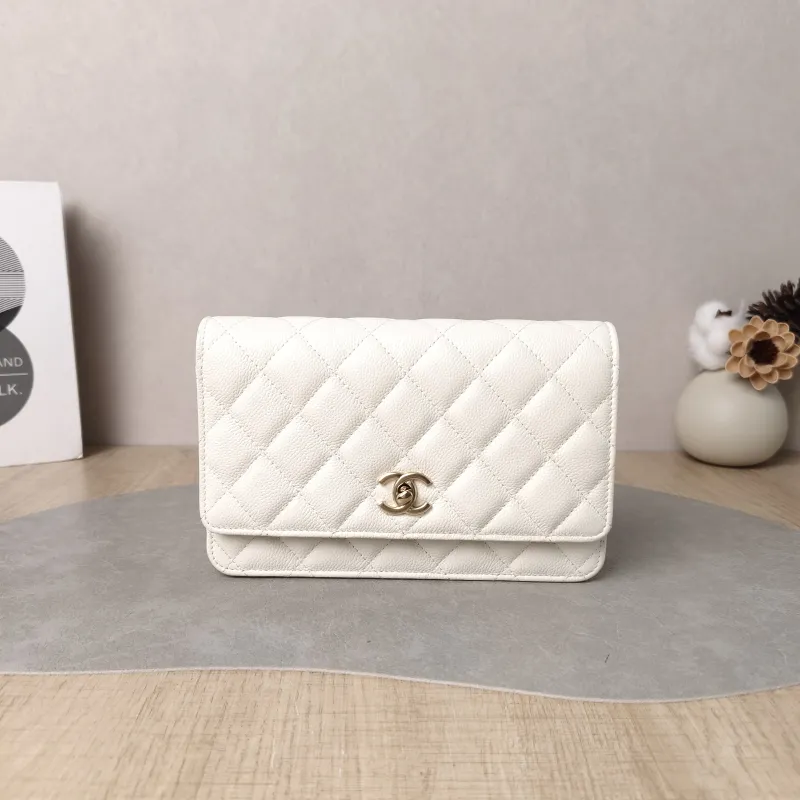 Chanel Crossbody Bag Classic Flap WOC CF WOCWOC Bag White Grained Calfskin 19.2 × 3.5 × 12.3 cm