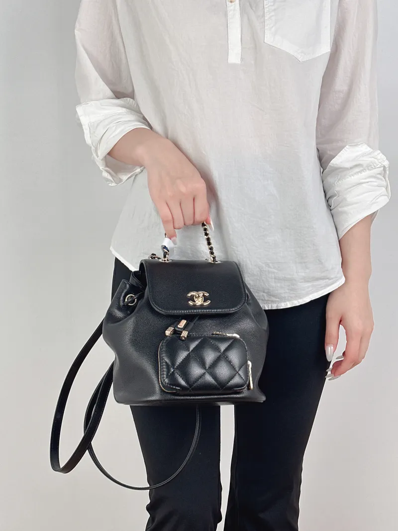 Chanel Backpackaffinity Backpack Black Grained Calfskin Small20 × 14 × 22 cm — on-model view 2 of 3