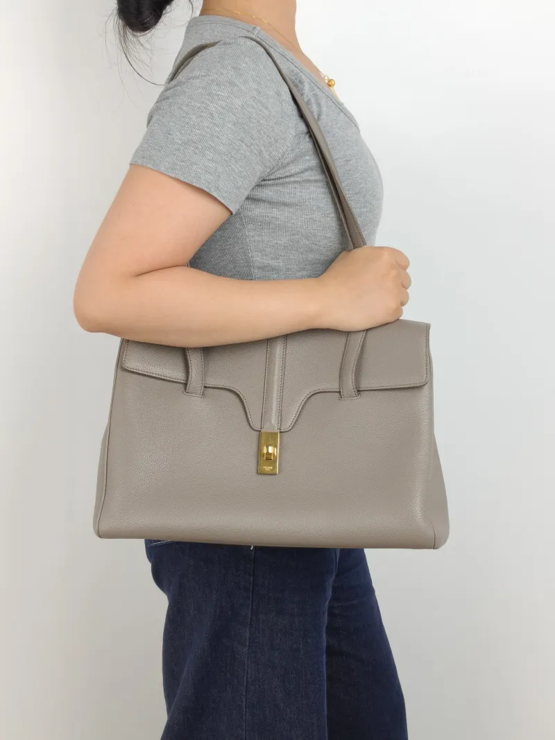 CELINE Shoulder Bag Soft 16Shoulder Bag Grey Calfskin Medium 32 × 15 × 24 cm — on-model view 2 of 2