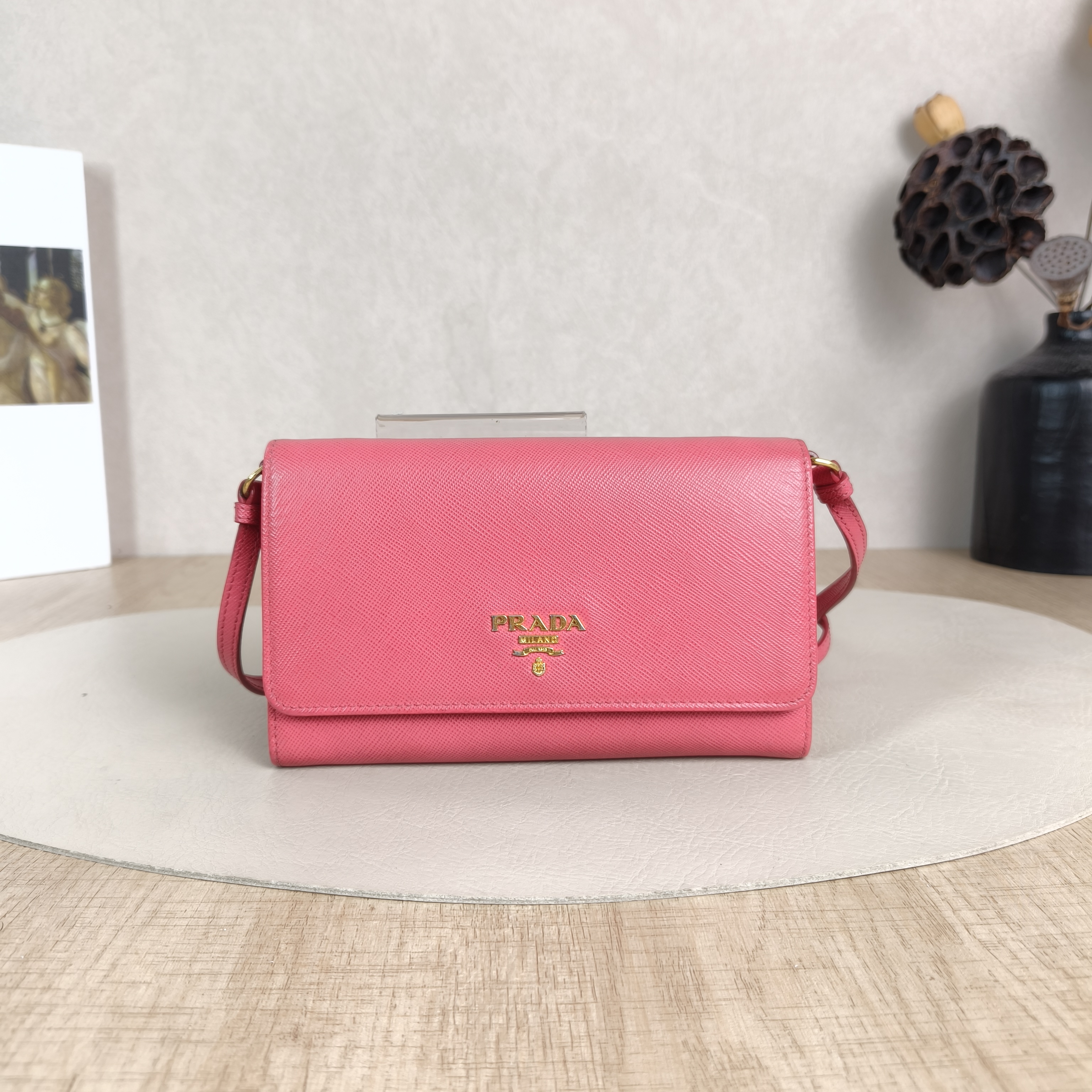 PRADA Crossbody Bag Crossbody Bag Clutch Pink Calfskin One Size17 × 2 × 10.5 cm