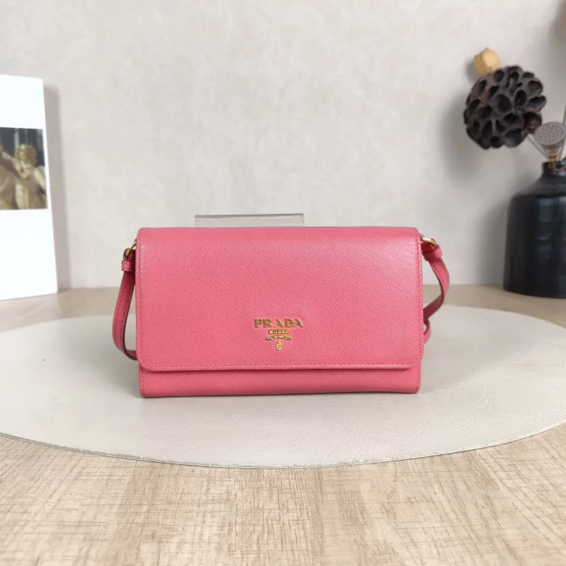 PRADA Crossbody Bag Crossbody Bag Clutch Pink Calfskin One Size17 × 2 × 10.5 cm