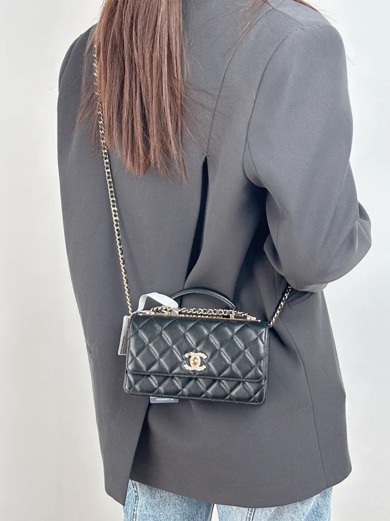 Chanel Crossbody Bag trendy cc woc Black Lambskin Mini 19.2 × 3.5 × 12.3 cm — on-model view 3 of 3