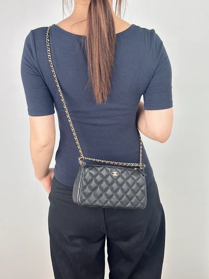 Chanel Crossbody Bag Black Grained Calfskin One Size 21 × 5.5 × 12 cm — on-model view 2 of 2