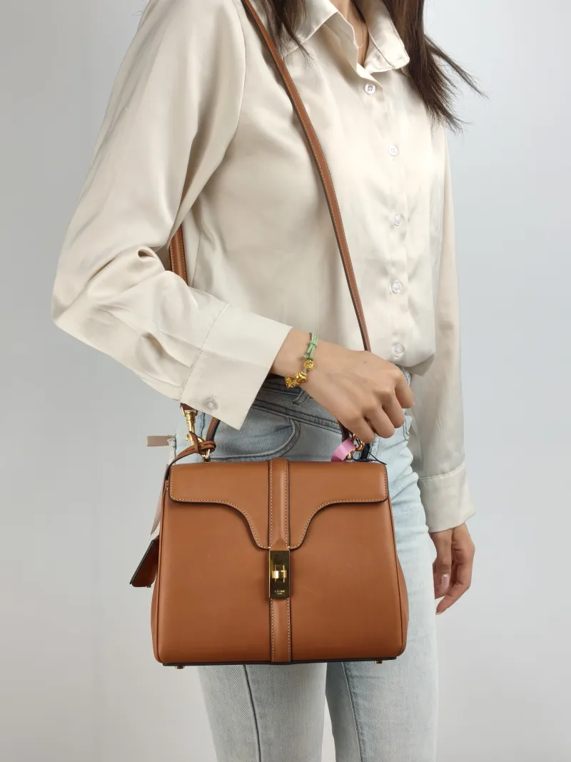CELINE Crossbody Bag 16 Edition Caramel Calfskin Small 23 × 10 × 18 cm — on-model view 2 of 2