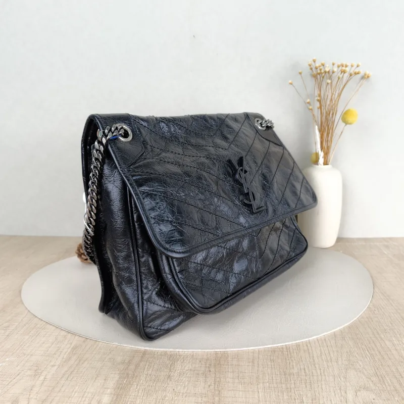SAINT LAURENT Crossbody Bag Niki Black Waxed Leather Calfskin Large 32 × 9 × 23 cm — cover view 3 of 5