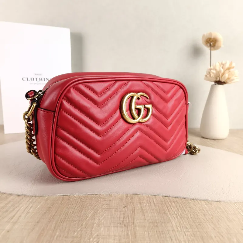 GUCCI Crossbody Bag GG Marmont Marmont Camera Bag Red Calfskin Small 24 × 7 × 13 cm — cover view 4 of 5