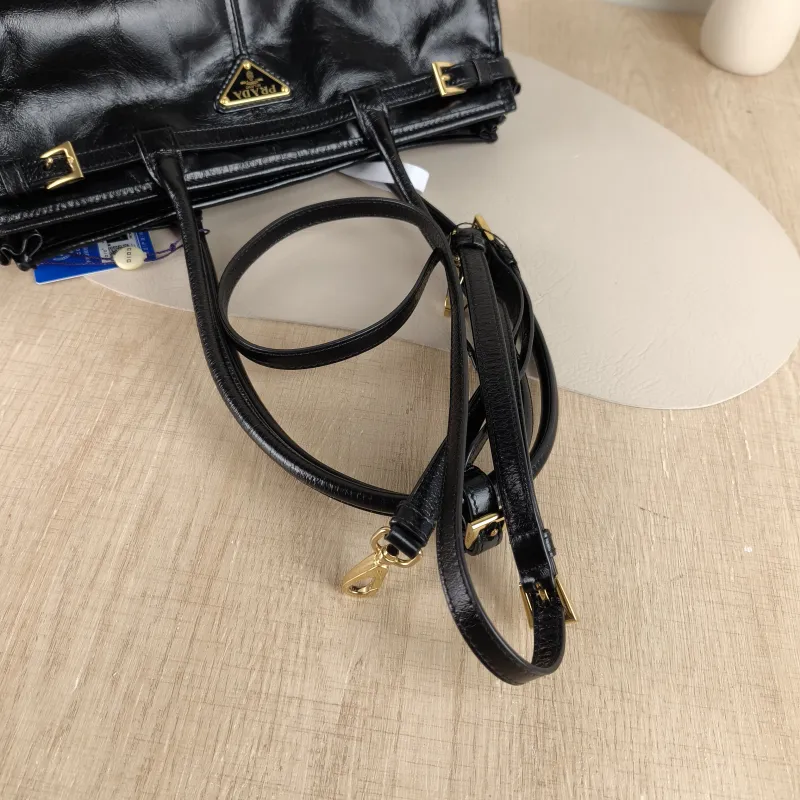 PRADA Shoulder Bag Bonnie Soft Lux Black Waxed Leather Medium 32 × 12 × 15.5 cm — detail view 3 of 11