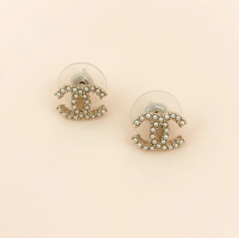 Chanel Earrings c Pearl Earrings Gold One Size