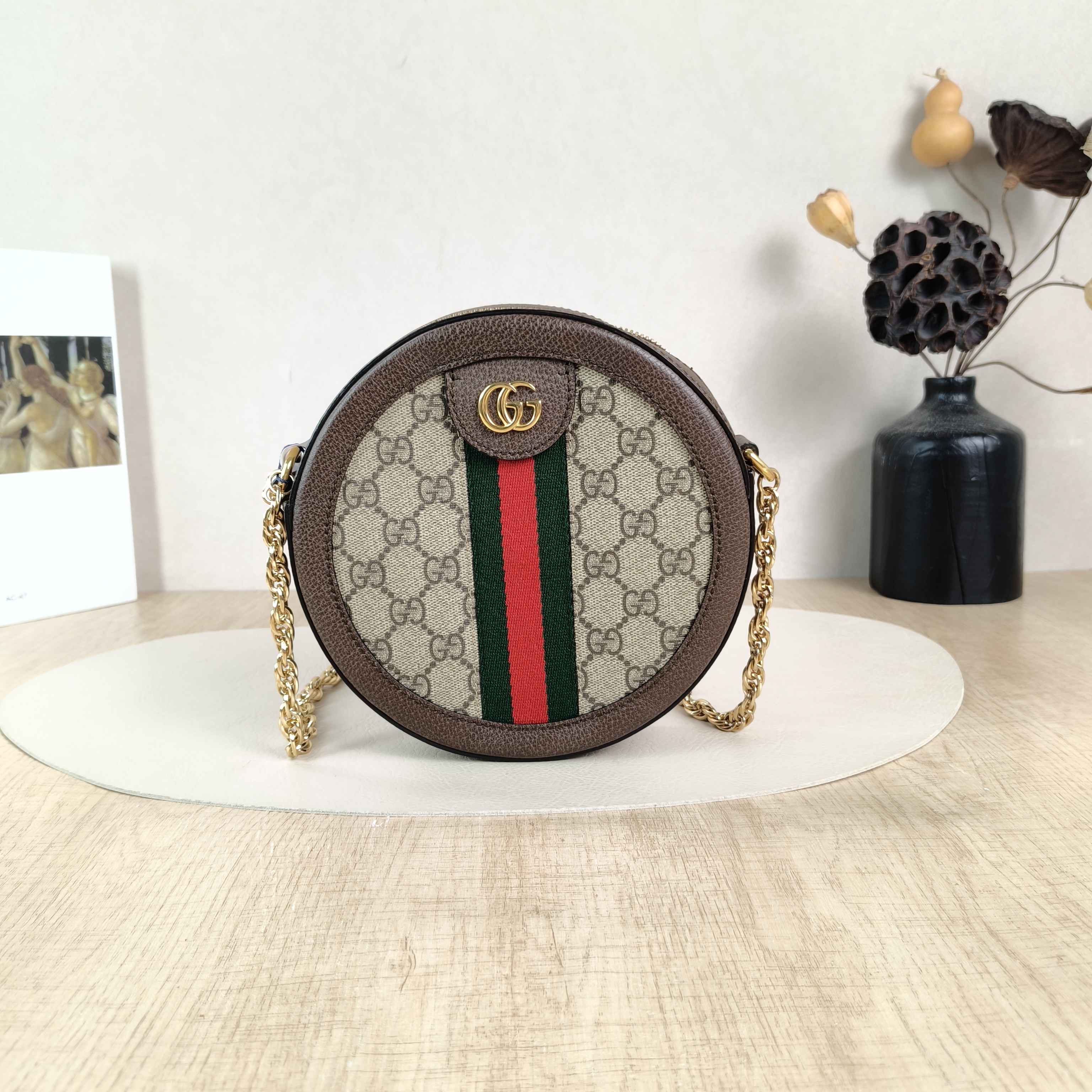 GUCCI Crossbody Bag Ophidia GG Round Bag Monogram PV Cmini18 × 4.5 × 18 cm