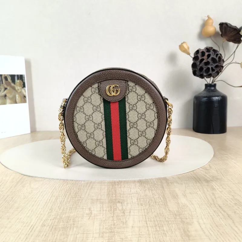 GUCCI Crossbody Bag Ophidia GG Round Bag Monogram PV Cmini18 × 4.5 × 18 cm